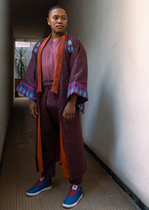 herringbone kimono with appliqué detail for him, her and them