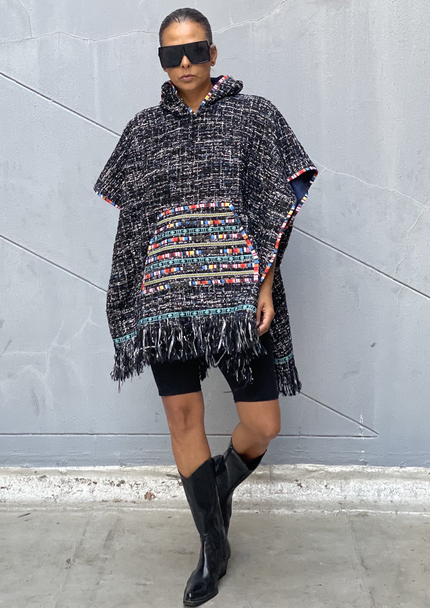 Mbidzo metallic tweed genderless poncho